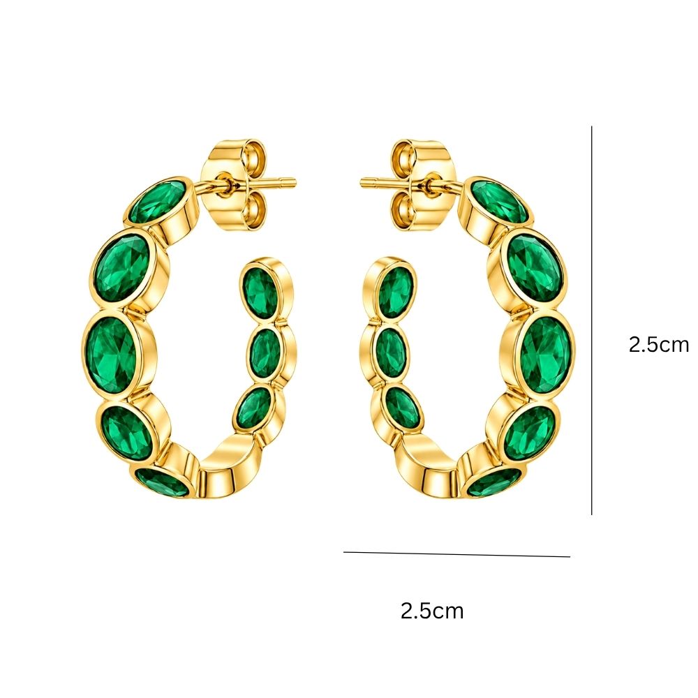 Romy- Emerald Green Stone Hoop Earrings