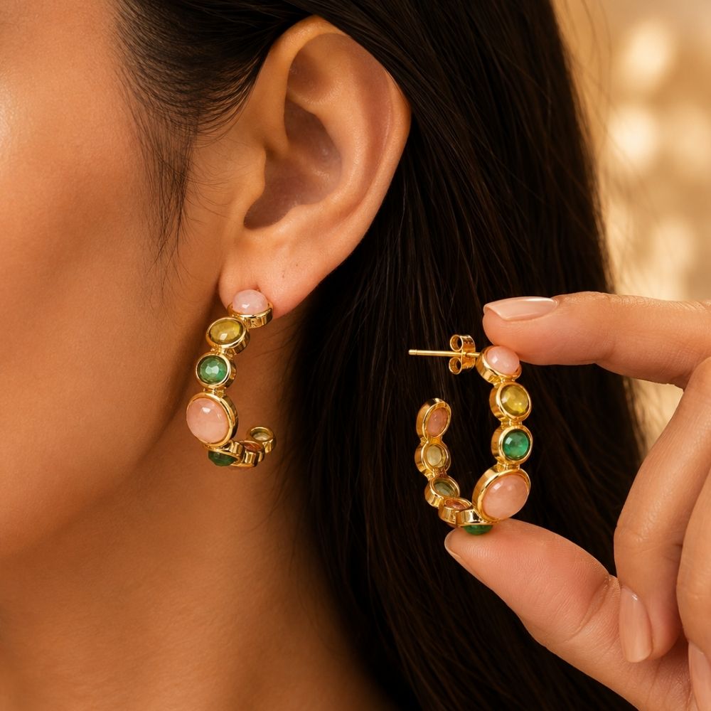 Naomi-Pastel Gemstone Statement Hoop Earrings