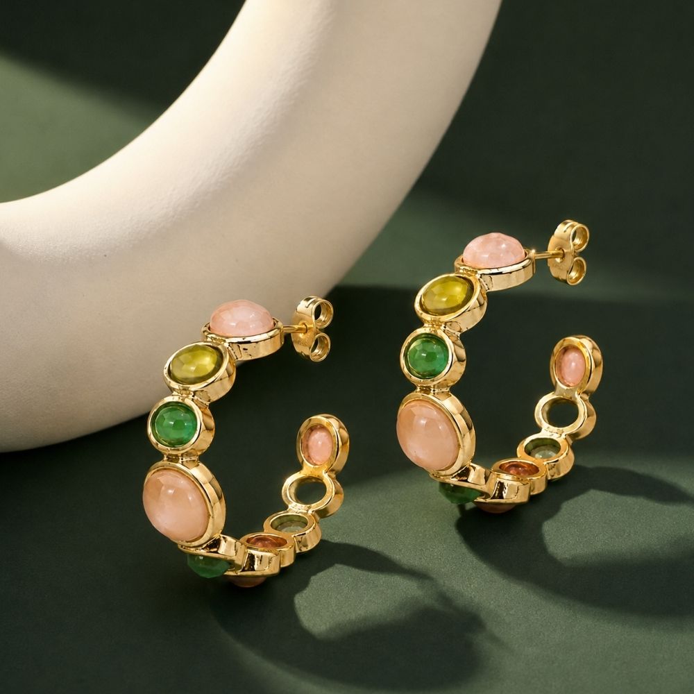 Naomi-Pastel Gemstone Statement Hoop Earrings