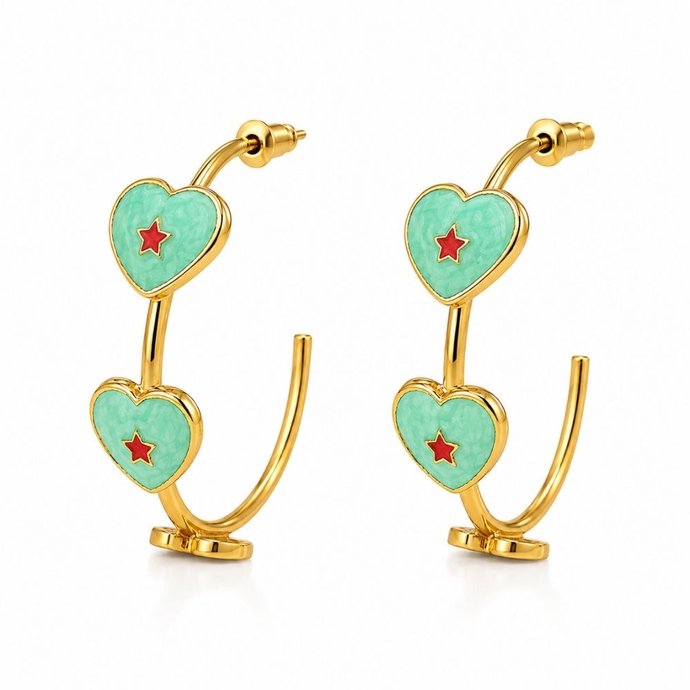 Caroline- Mint Green Heart Star Hoop Earrings