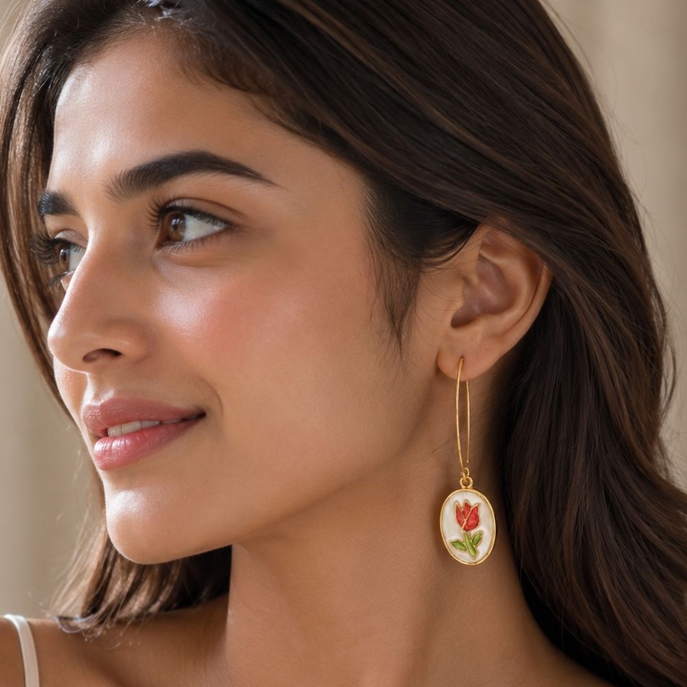 Rosalie- Floral Tulip Oval Drop Earrings