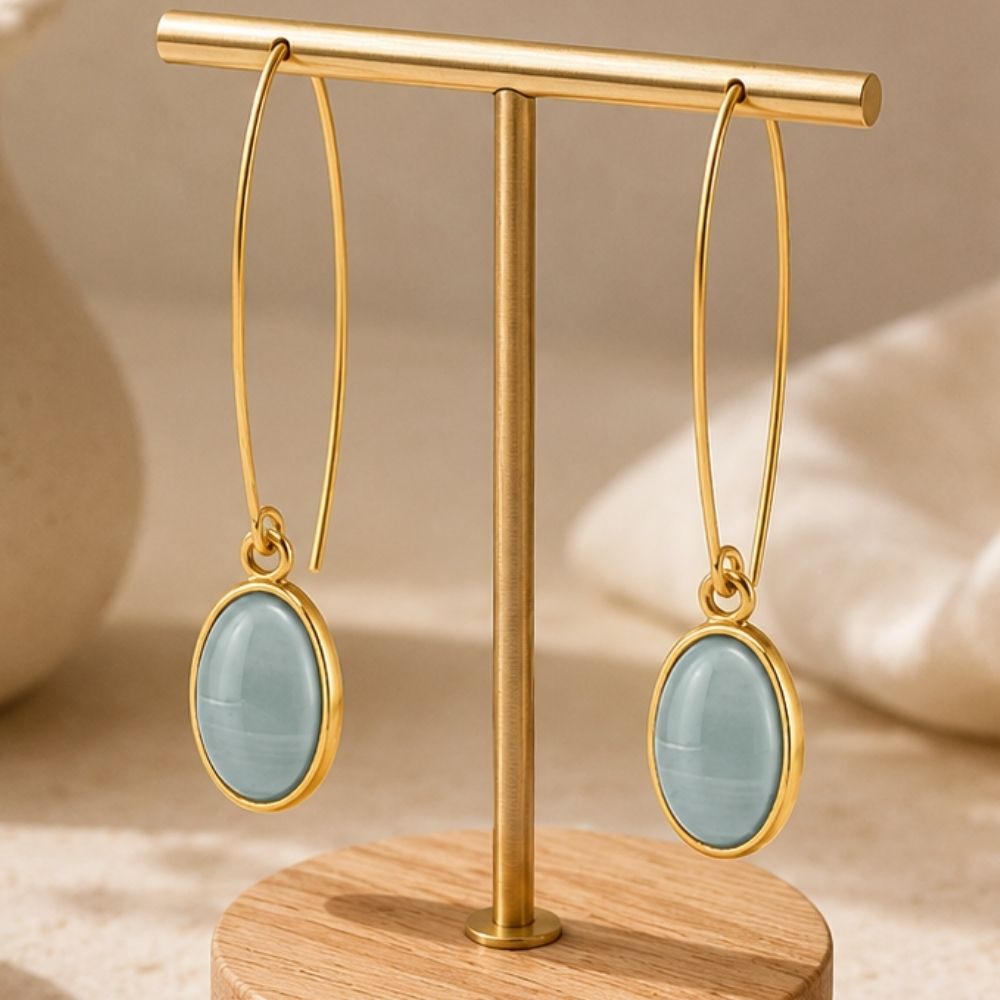 baylee- Oval Stone Threader Drop Earrings