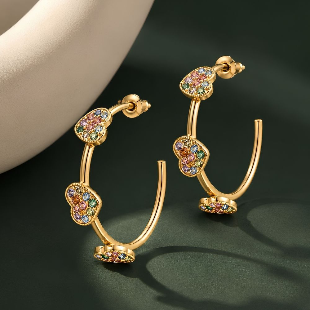 Joliet- Multicolor Heart Charm Hoop Earrings