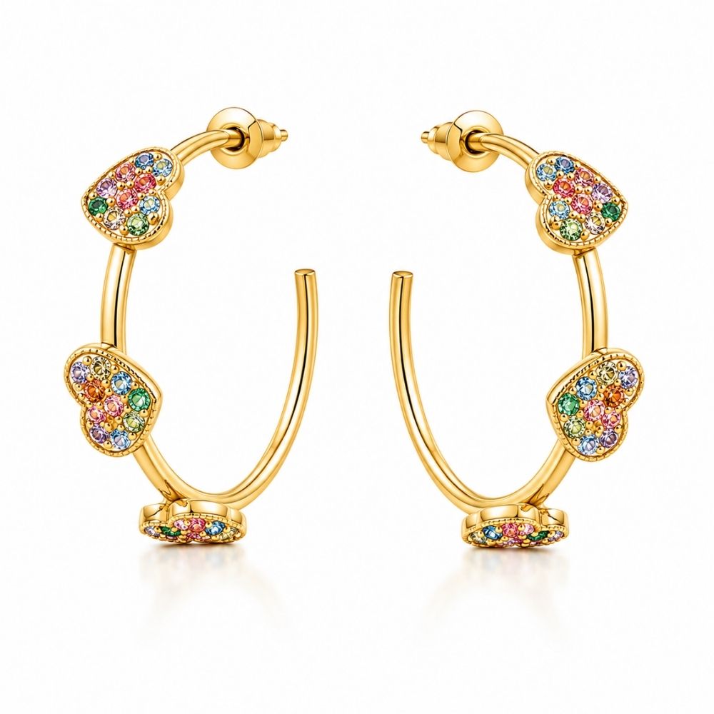 Joliet- Multicolor Heart Charm Hoop Earrings