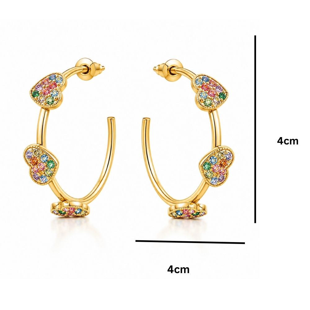 Joliet- Multicolor Heart Charm Hoop Earrings