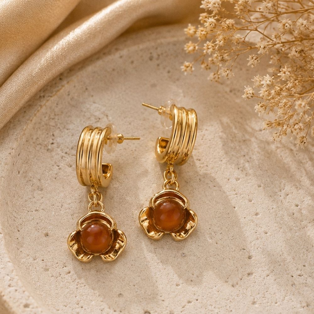Noemi- Floral Stone Drop Hoop Earrings