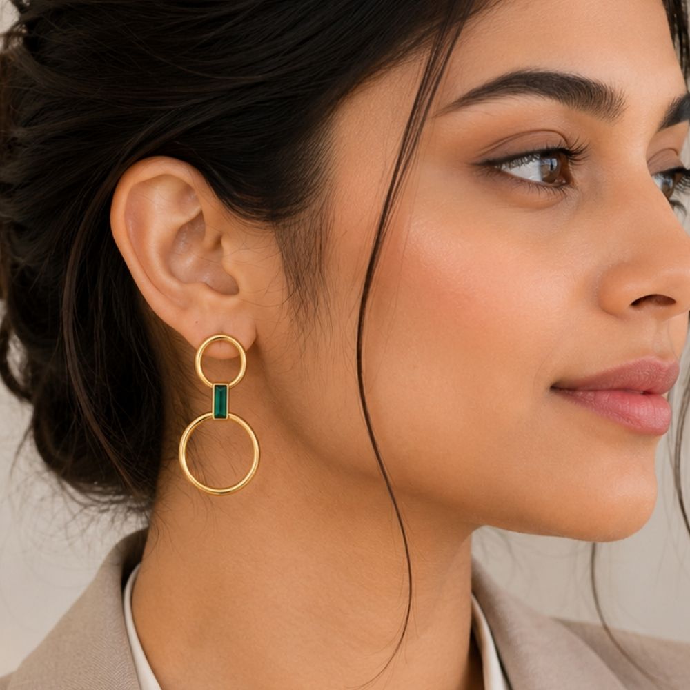 Eleni- Double Circle Geometric Drop Earrings