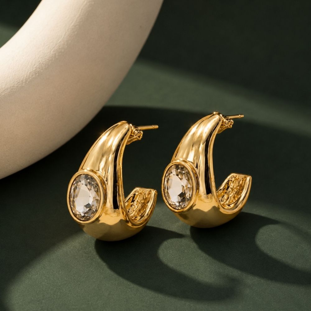 Adsila- Crystal Embellished Sculptural Hoop Earrings
