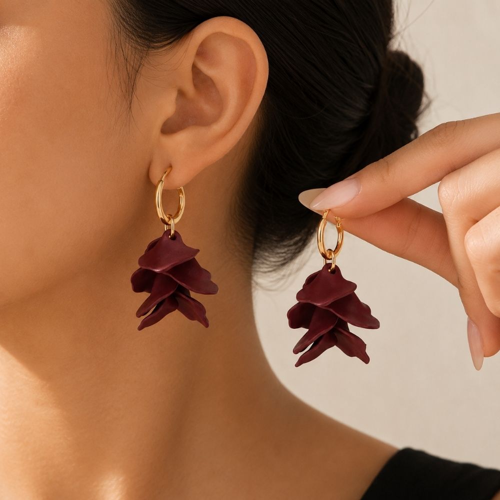 Keona- Floral Petal Drop Hoop Earrings