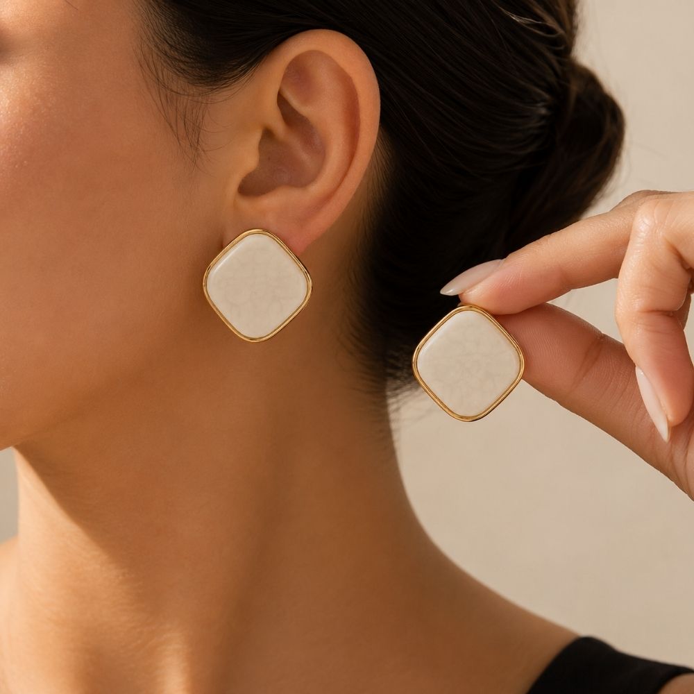 Winslow- Geometric Mother of Pearl Statement Stud Earrings