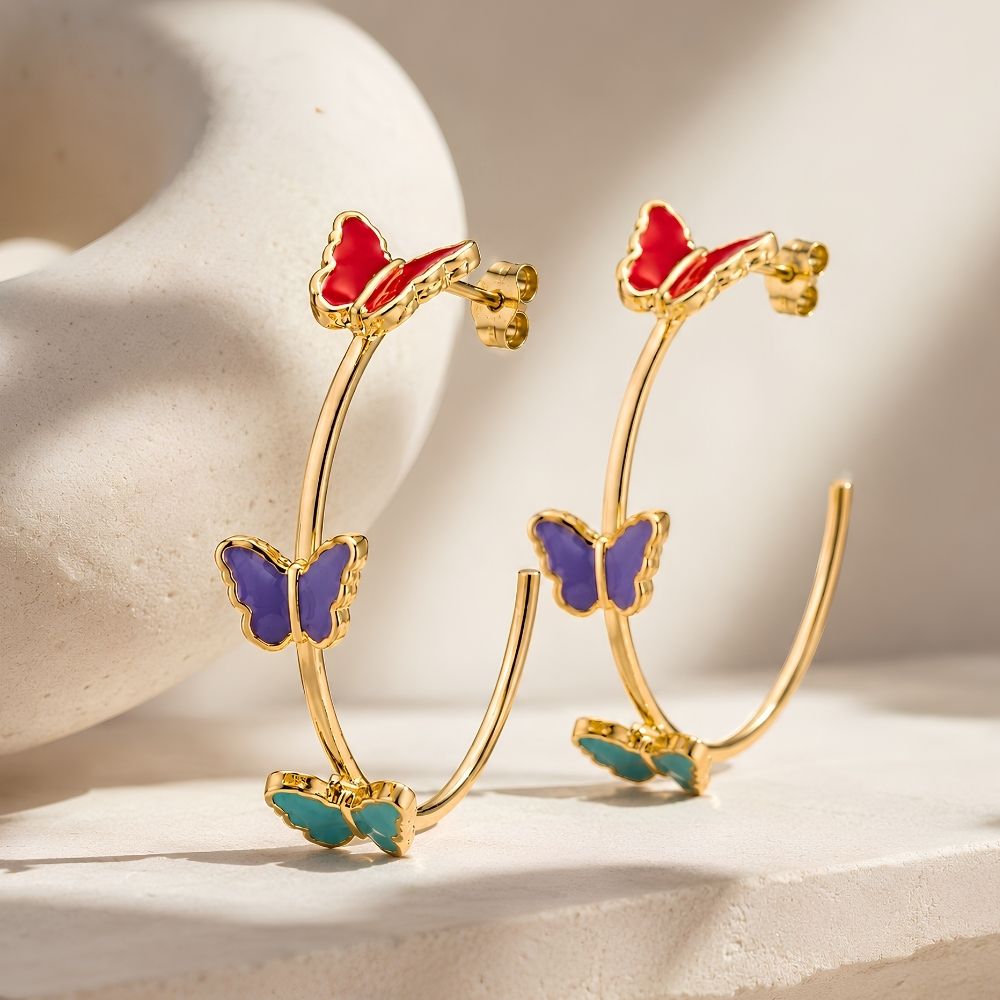 Este- Multicolor Butterfly Hoop Earrings