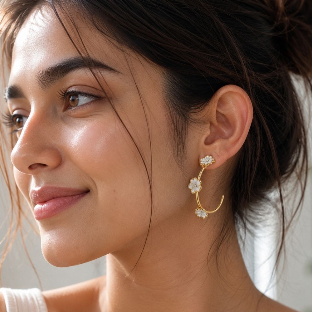 Ardella- Floral Pearl Hoop Earrings