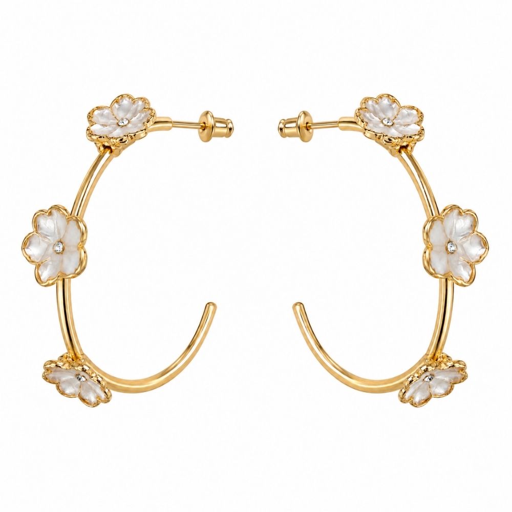 Ardella- Floral Pearl Hoop Earrings