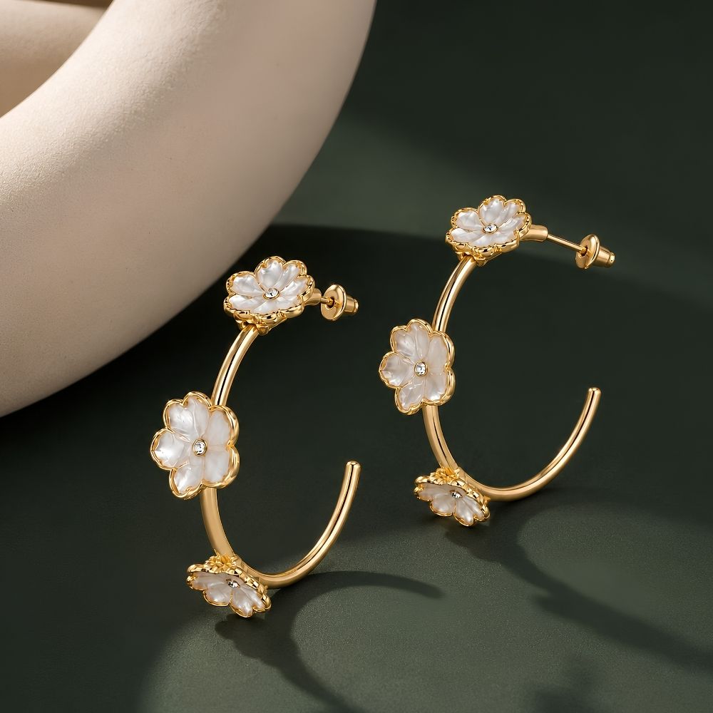 Ardella- Floral Pearl Hoop Earrings