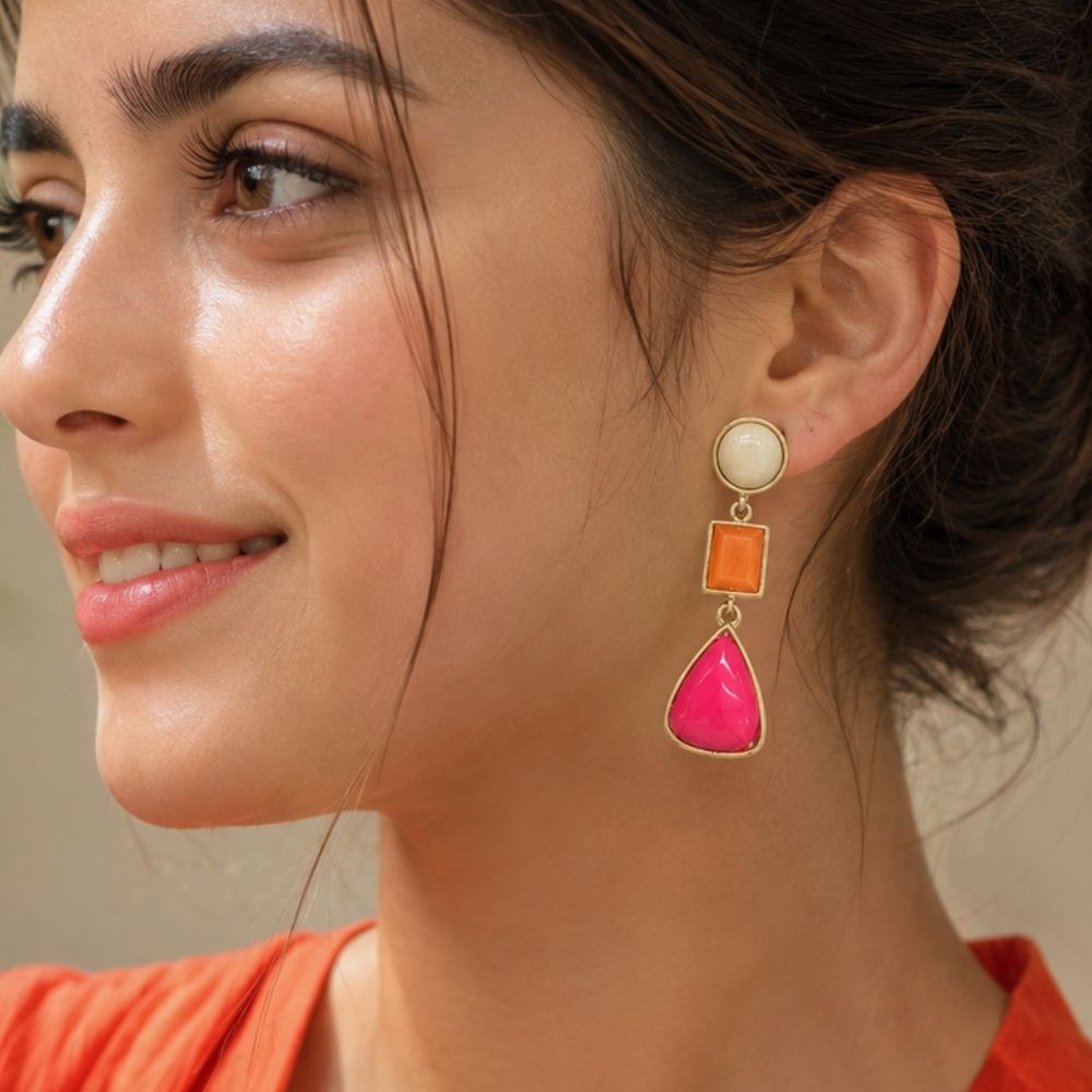 Wesley- Pearl & Colorful Stone Drop Earrings
