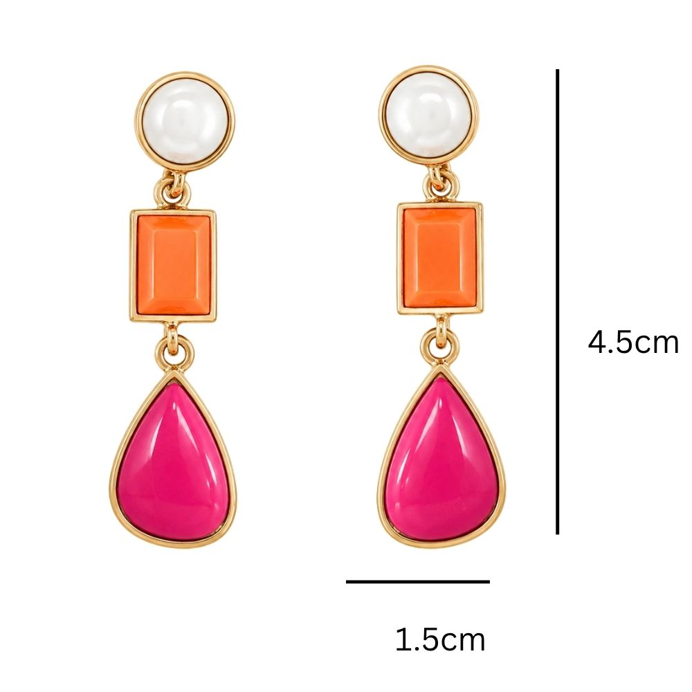 Wesley- Pearl & Colorful Stone Drop Earrings