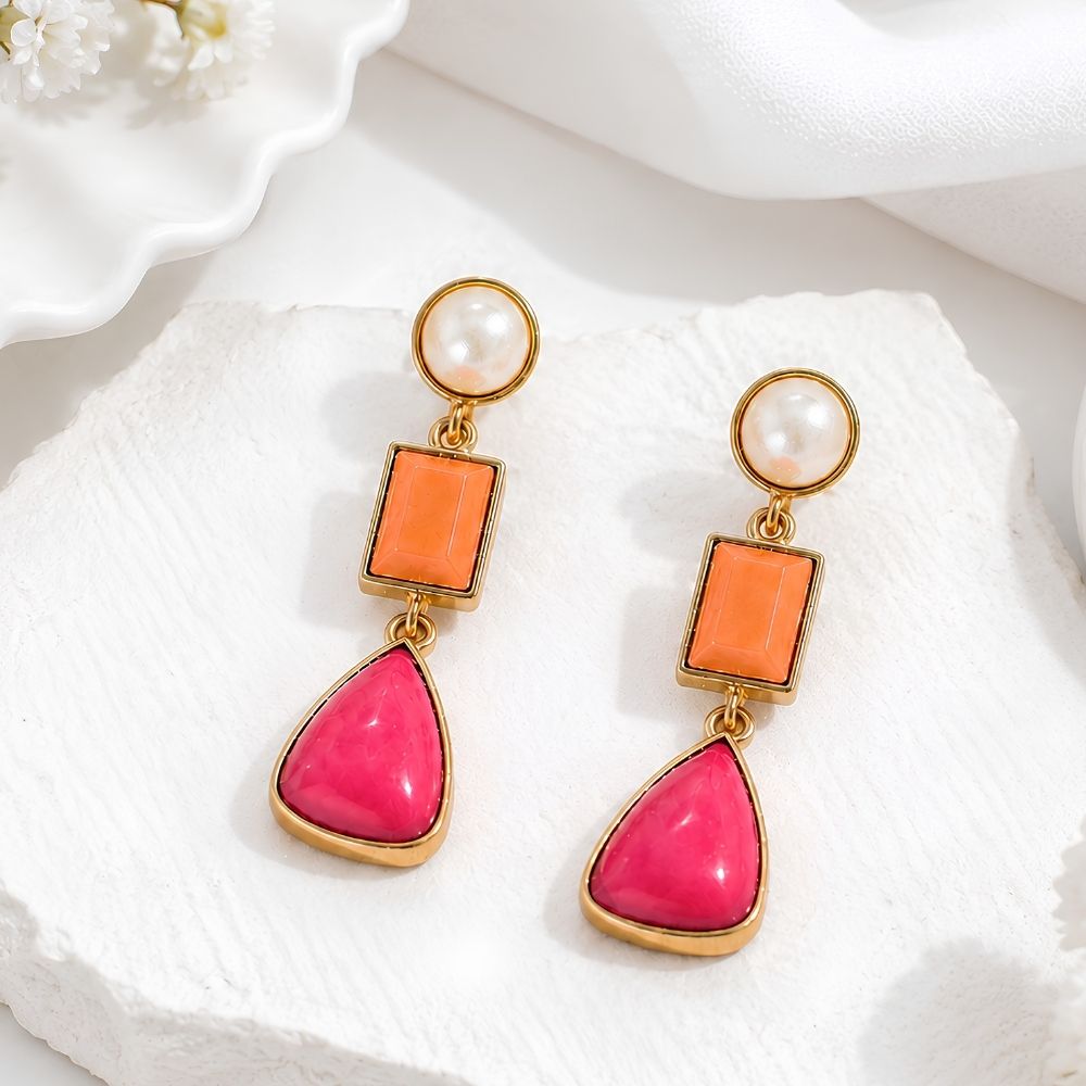 Wesley- Pearl & Colorful Stone Drop Earrings
