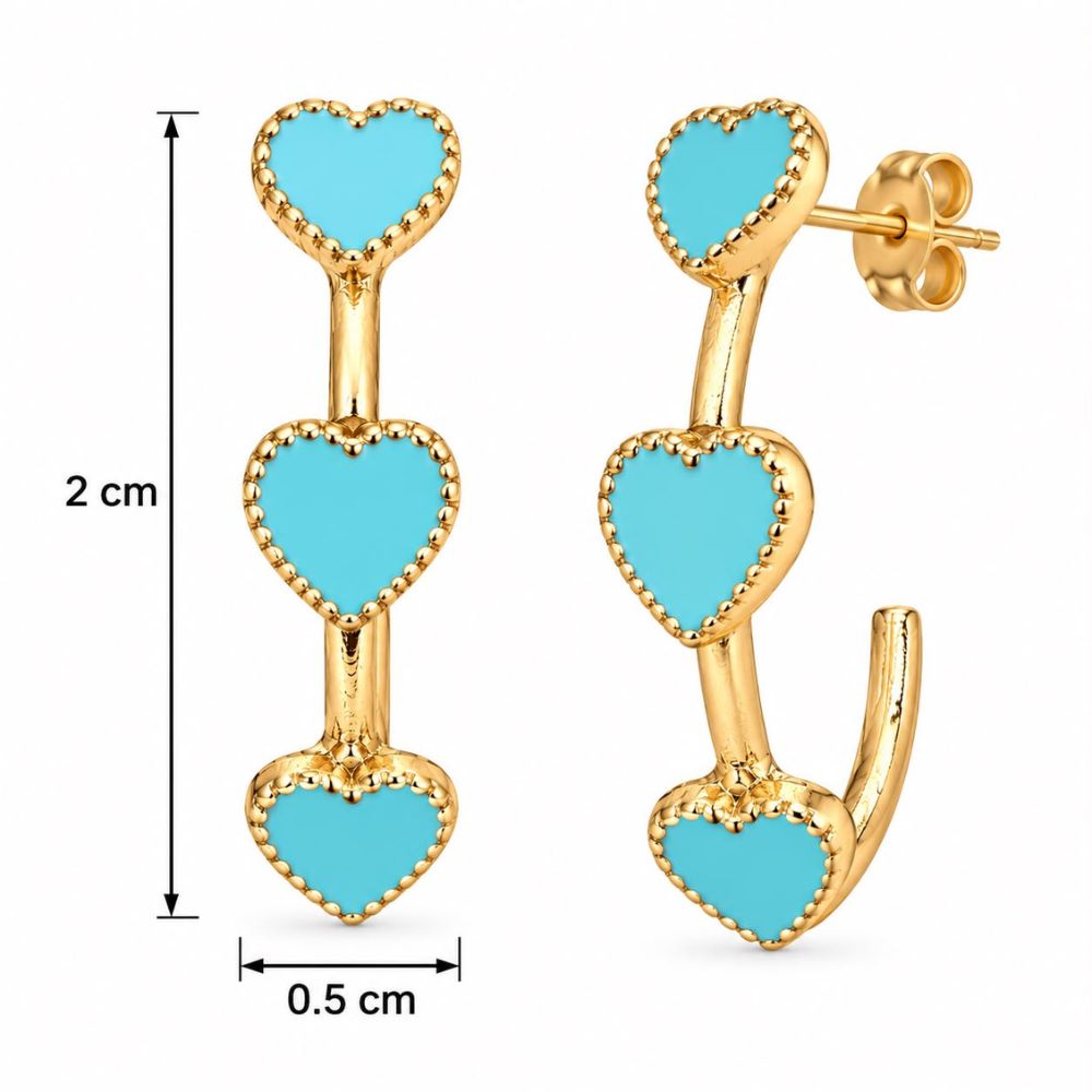 Amora - Blue Triple Heart Hoop Earrings