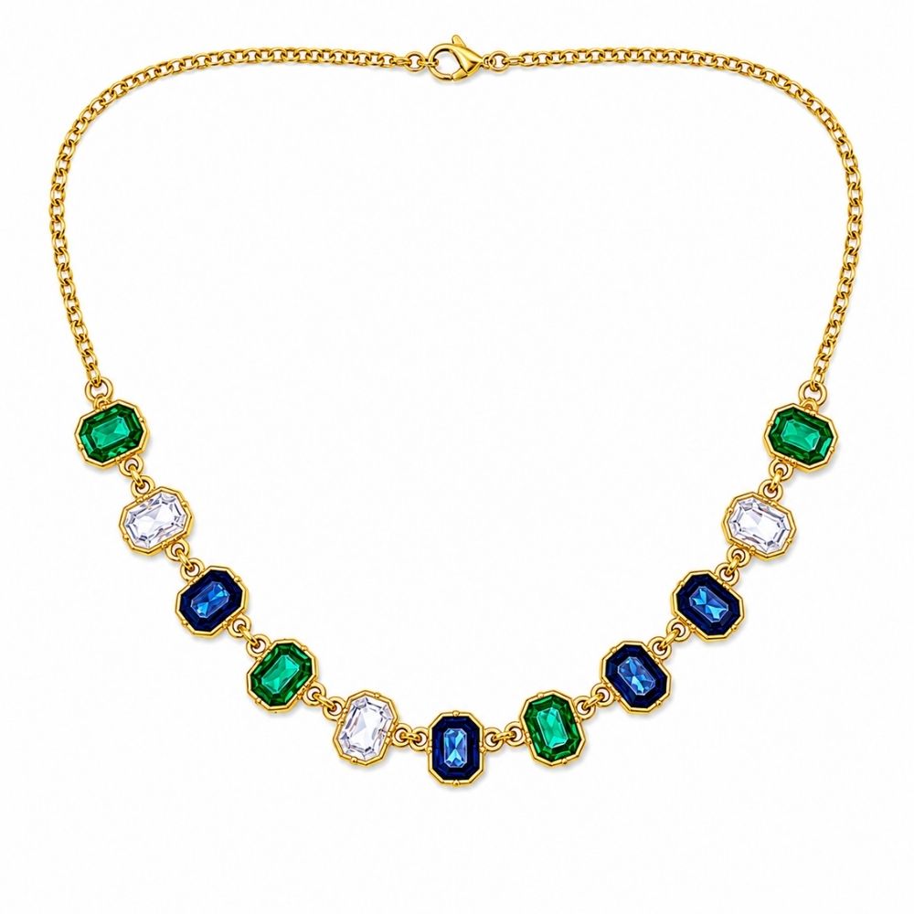 Emma- Emerald & Sapphire Crystal Station Necklace