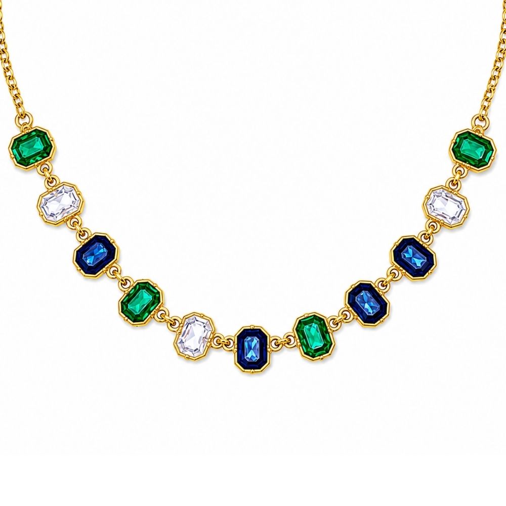 Emma- Emerald & Sapphire Crystal Station Necklace