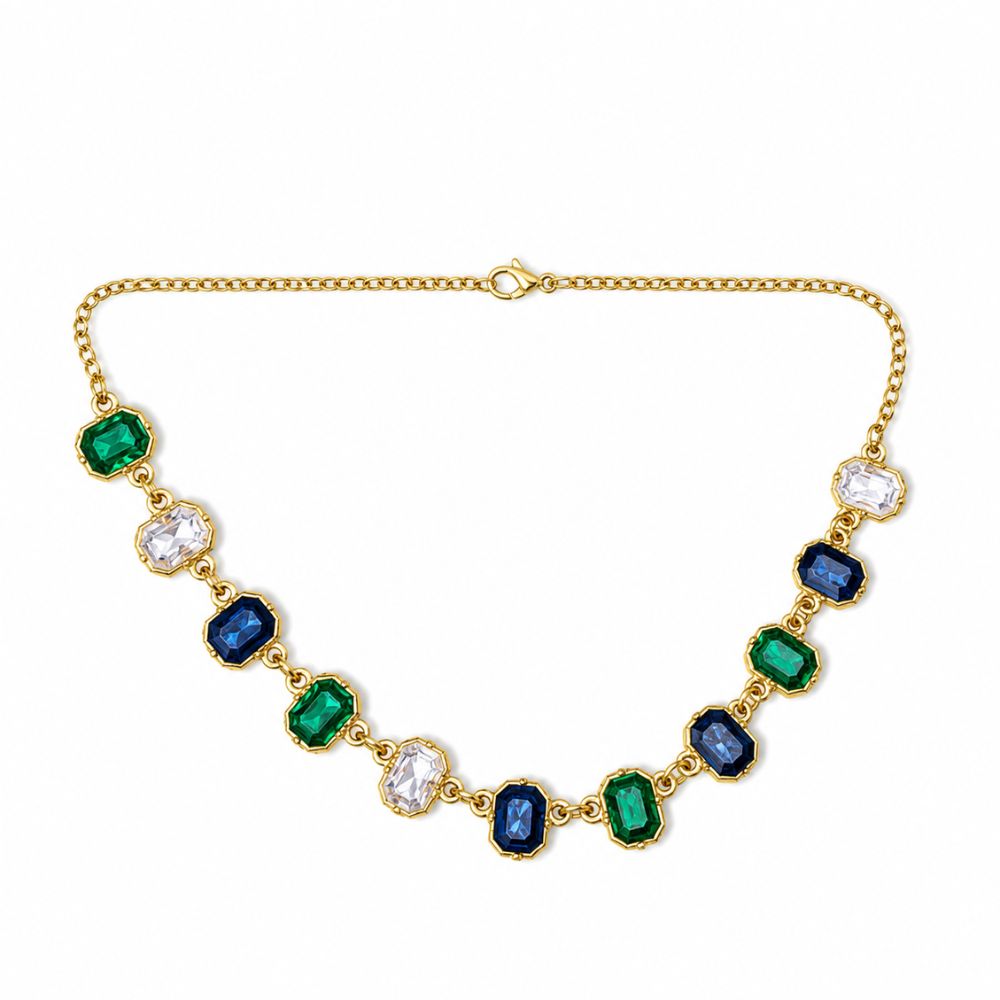 Emma- Emerald & Sapphire Crystal Station Necklace