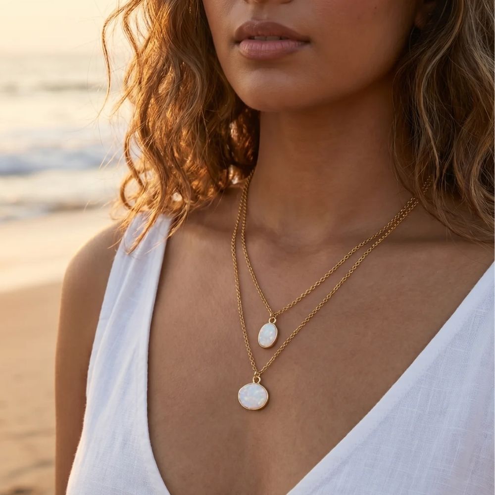Lousie- Ivory Enamel Layered Pendant Necklace