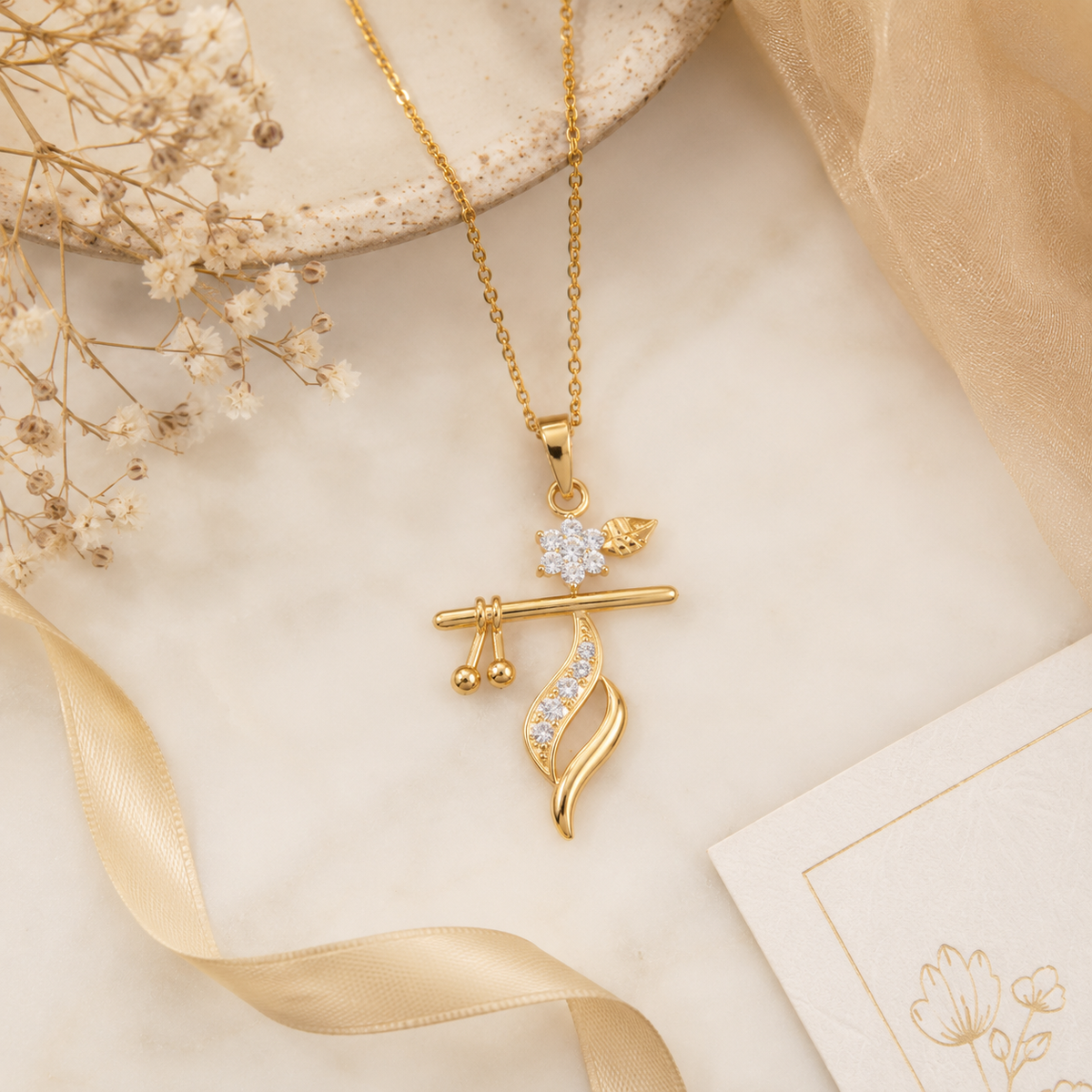 Bansuri - Floral Flute Pendant Necklace
