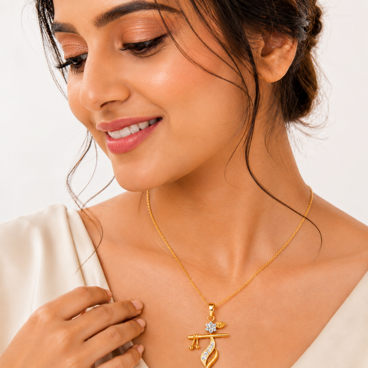 Bansuri - Floral Flute Pendant Necklace