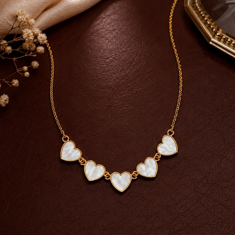 Jade- Mother of Pearl Heart Charm Necklace