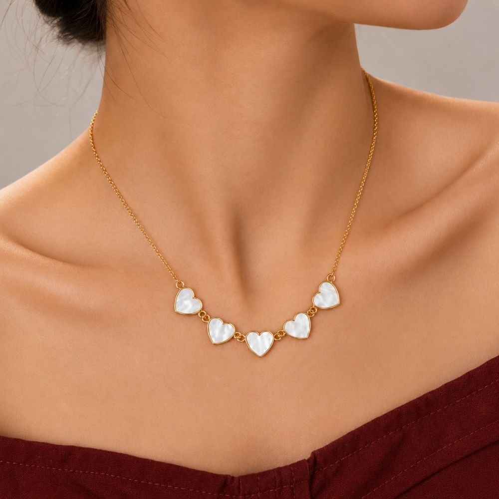Jade- Mother of Pearl Heart Charm Necklace
