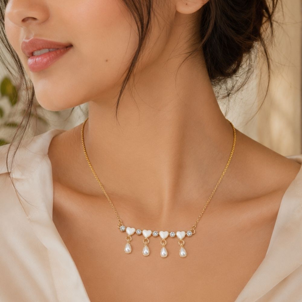 Iris- Heart & Pearl Drop Delicate Necklace