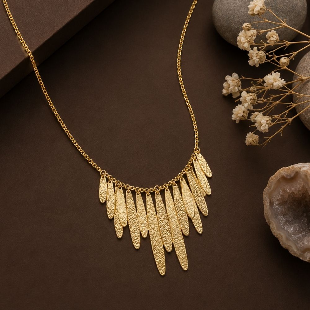 Diana- Contemporary Textured Leaf Charm Statement Necklace