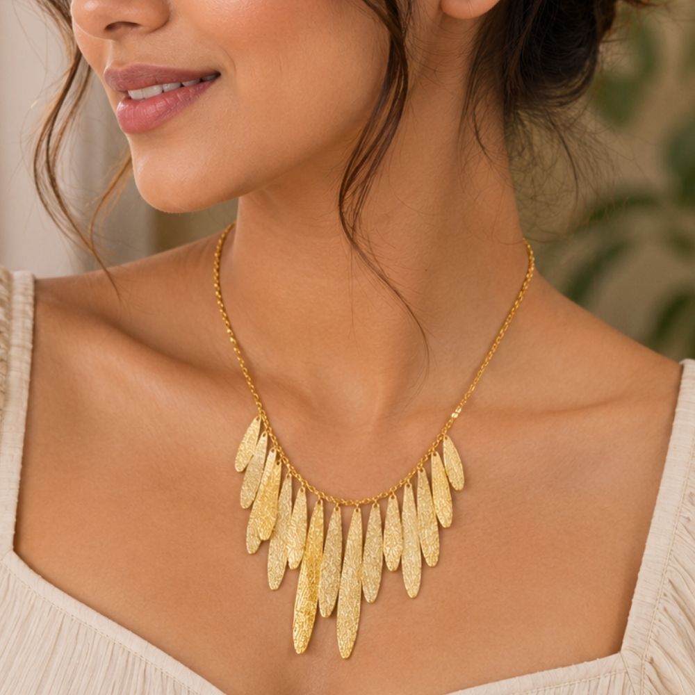 Diana- Contemporary Textured Leaf Charm Statement Necklace