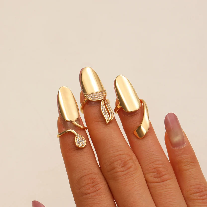 Crystal Studded Nail Tip Adjustable Ring Set For Women