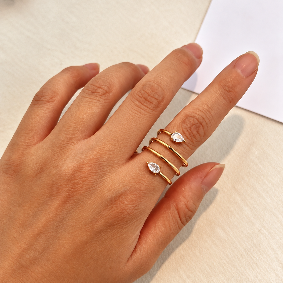 Teardrop Crystal Spiral Adjustable Ring For Women