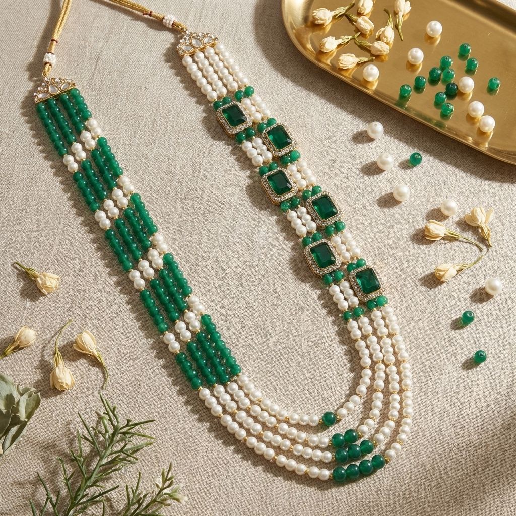 Vishu- Green Kundan Layered mala