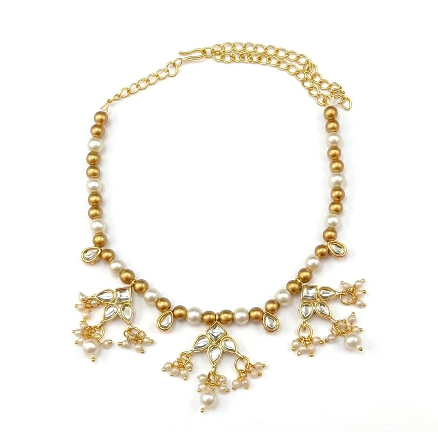 Aarohi- Kids Gold-Tone Pearl & Kundan Jewellery Set | Necklace, Earrings, Bracelet & Maang Tikka for Girls