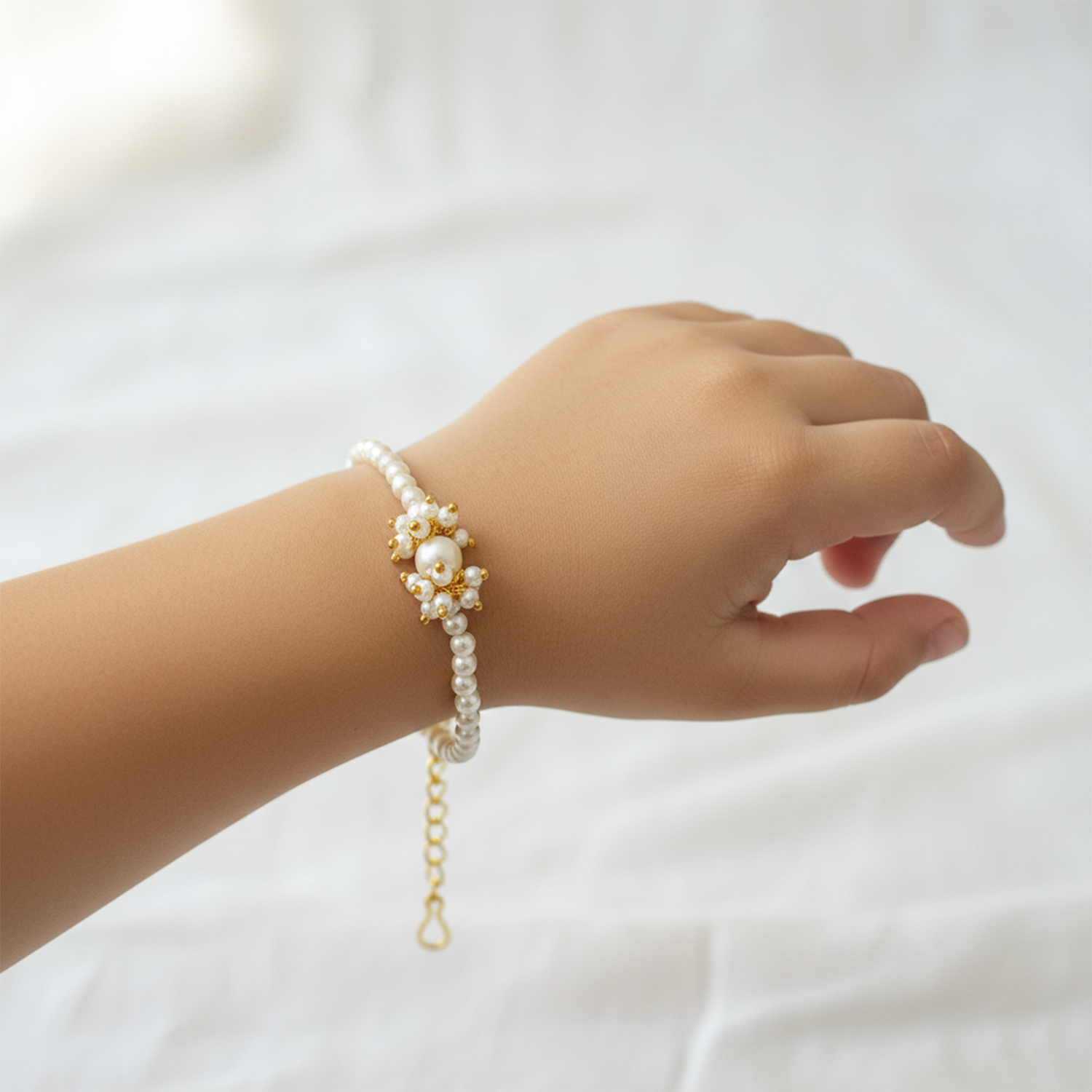 Ankriti- Kids Pearl Floral Jewellery Set | Necklace, Earrings & Bracelet for Girls