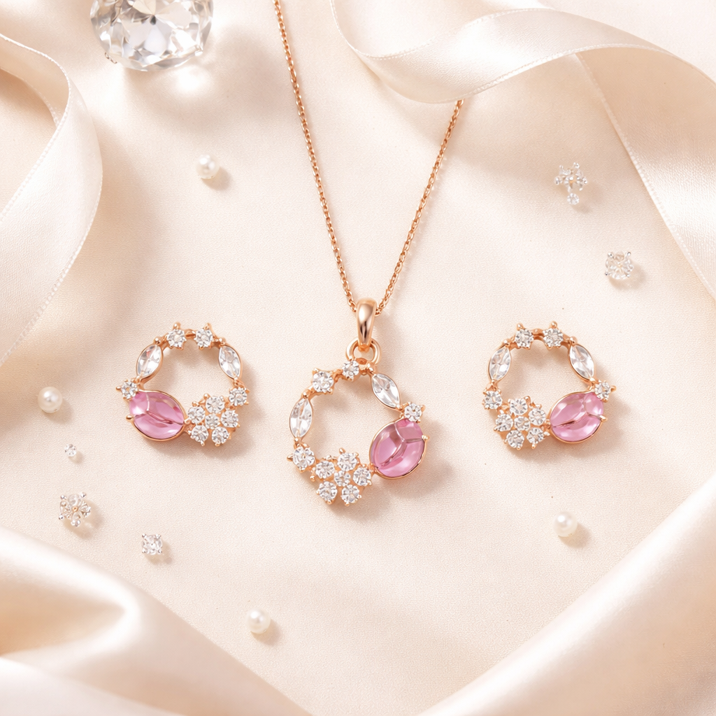 Ella Azure Peach stone Charm Necklace Set