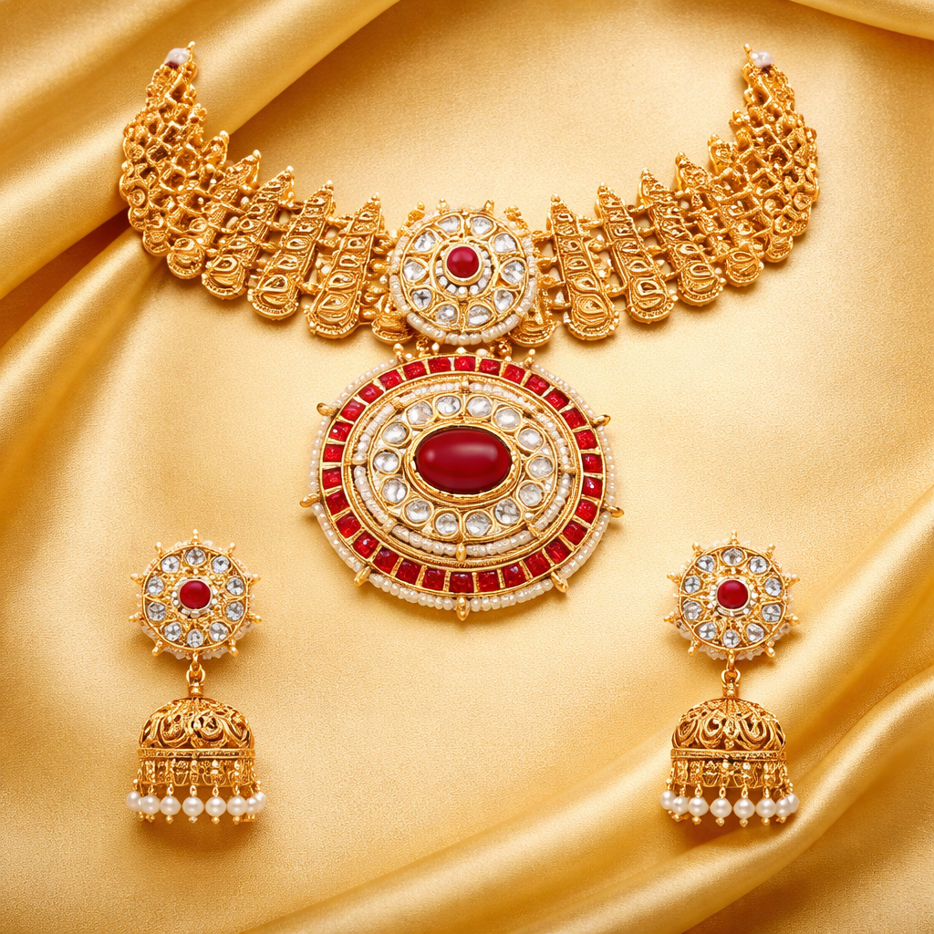 Ahiyaa - South Indian Pink Necklace Set