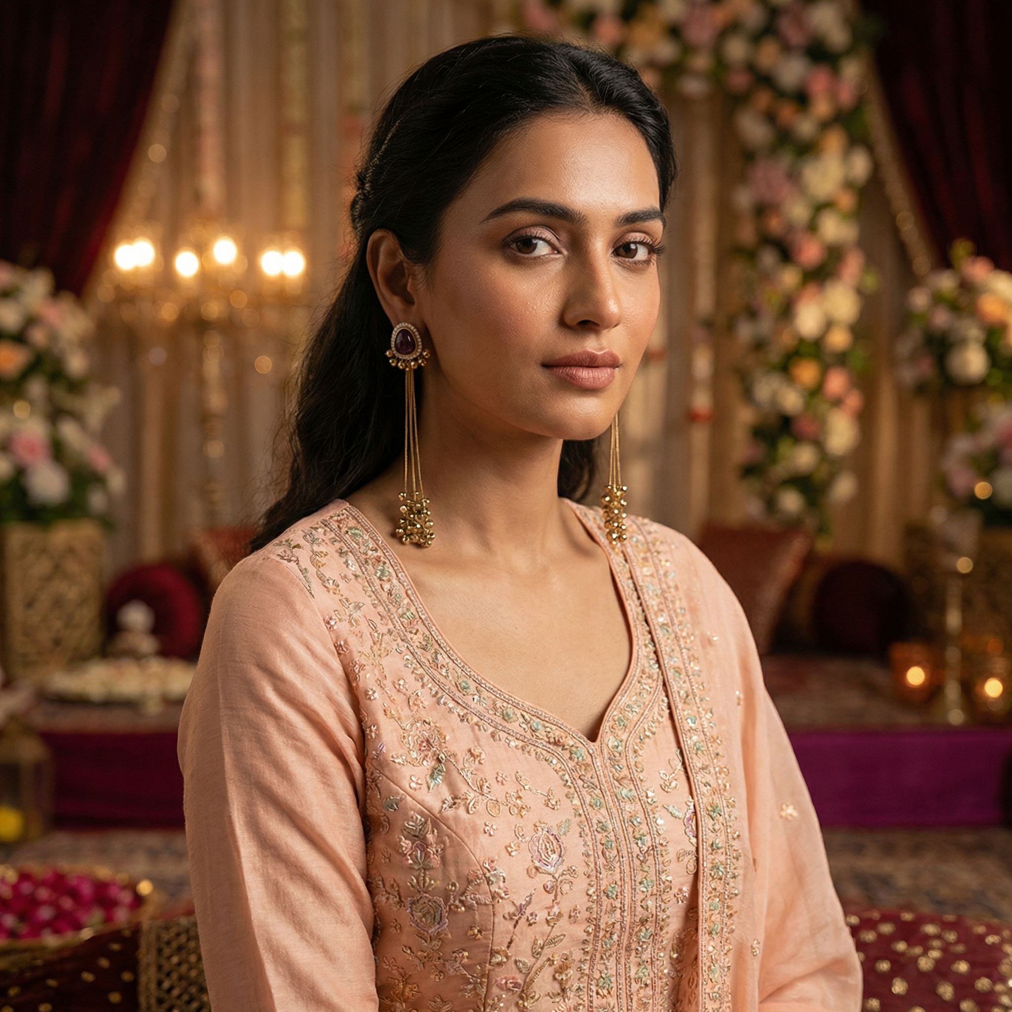 Mehroza - Wine Ghungroo Earrings