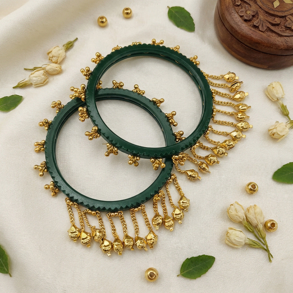 Indira- Green Heritage Ghungroo Bangles (Set of 2)