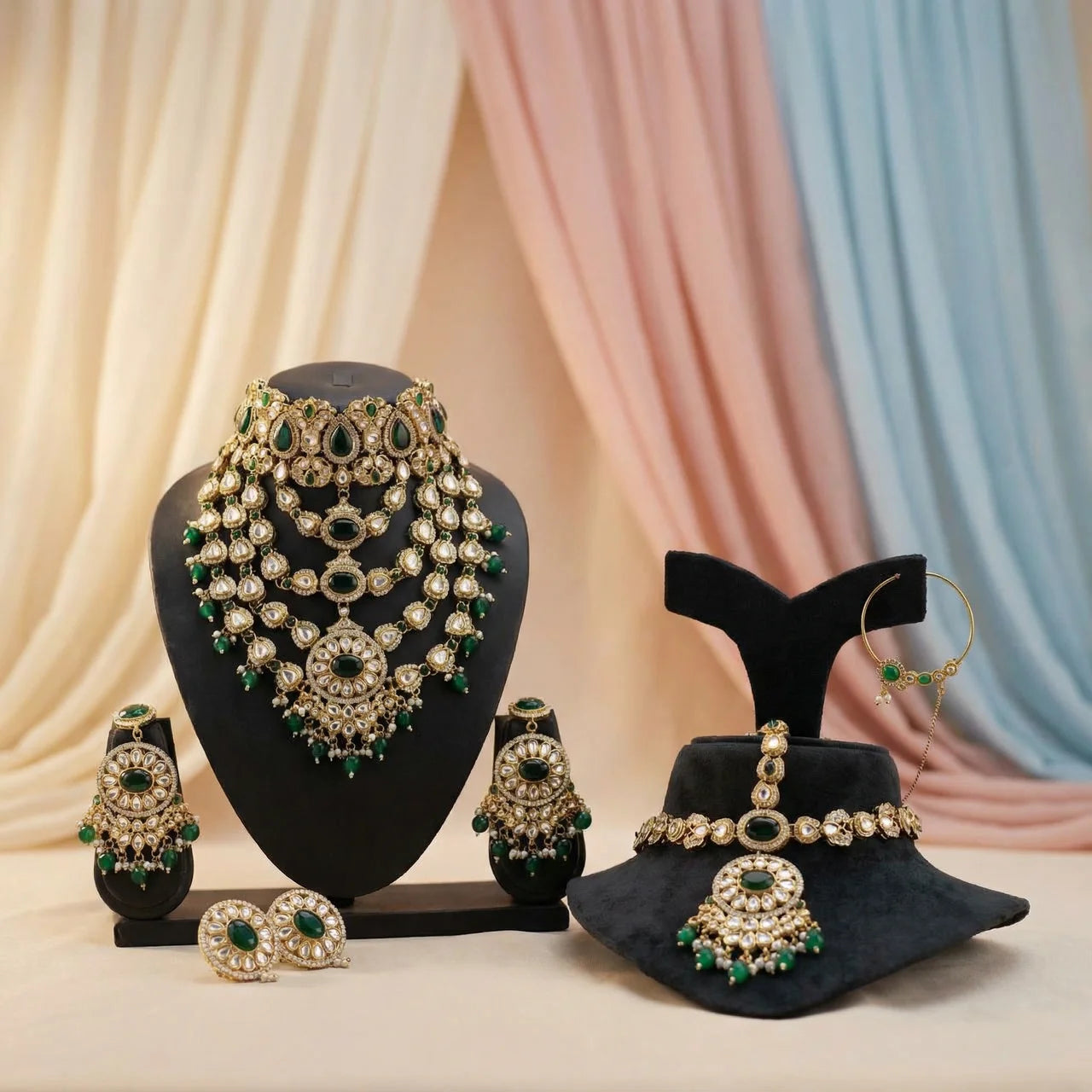Rajlaxmi- Royal Emerald Kundan Bridal Set