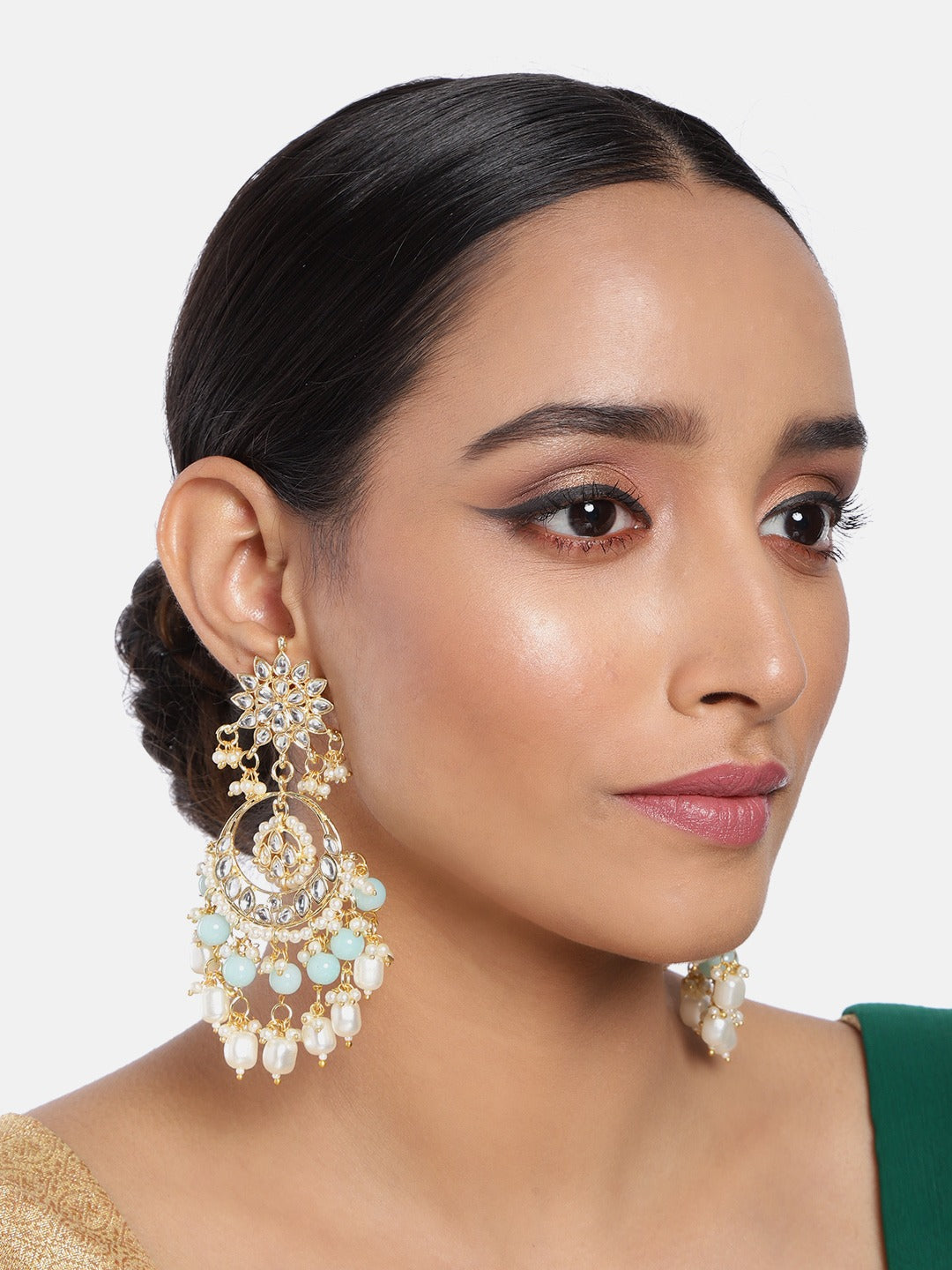 kundan , pearls , drop earring