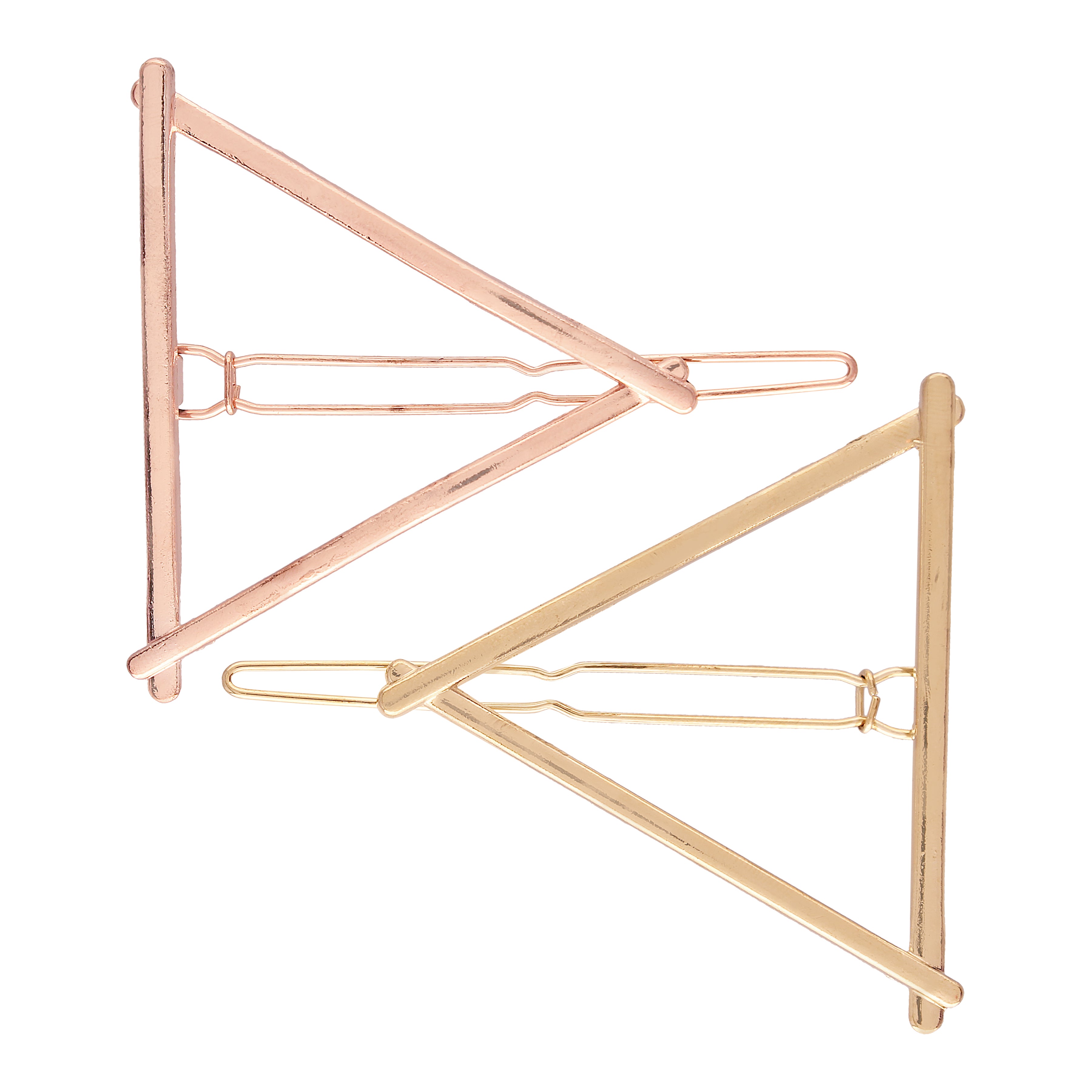 Women Set of 2 Toned Triangle Shaped Hair Pins (Rosegold and Gold)