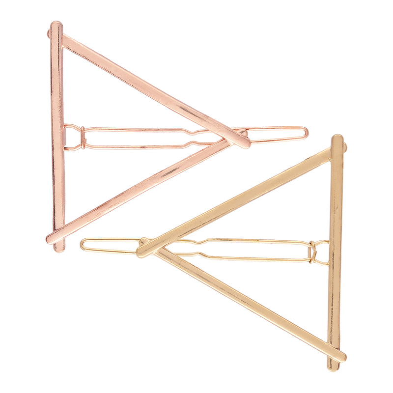 Women Set of 2 Toned Triangle Shaped Hair Pins (Rosegold and Gold)