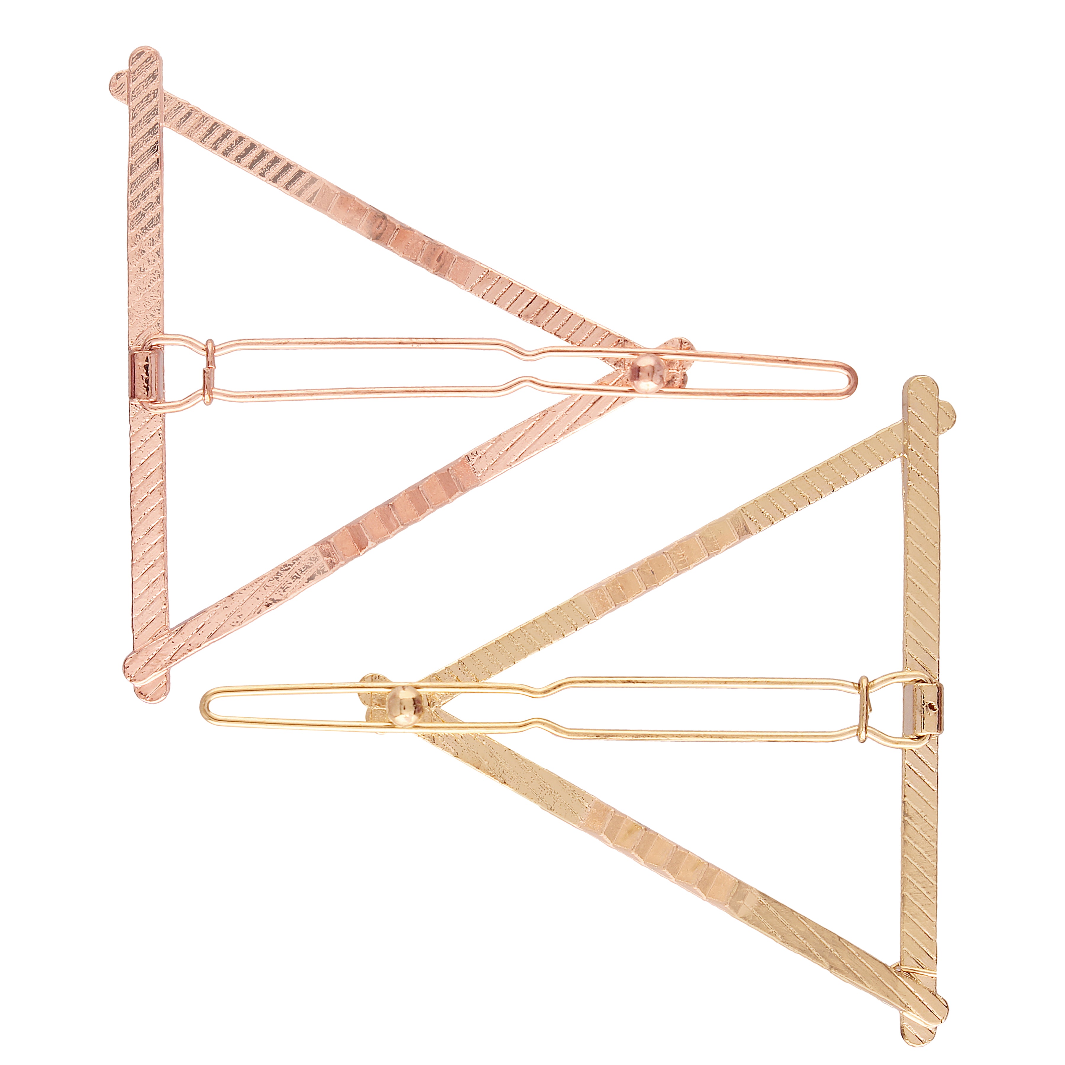 Women Set of 2 Toned Triangle Shaped Hair Pins (Rosegold and Gold)