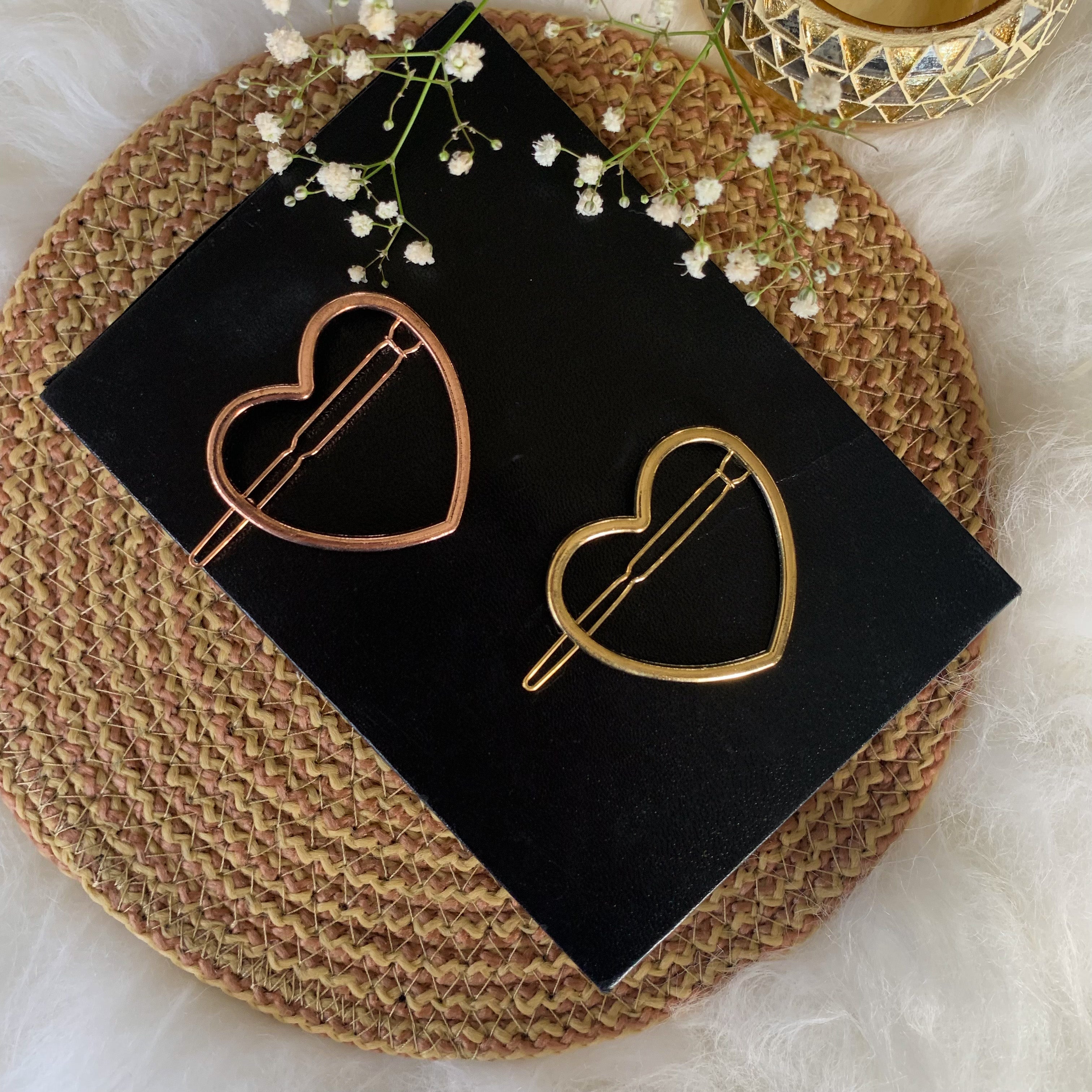 Multicoloured Set Of 2 Heart Shaped Hair Pins (Rosegold and Gold)
