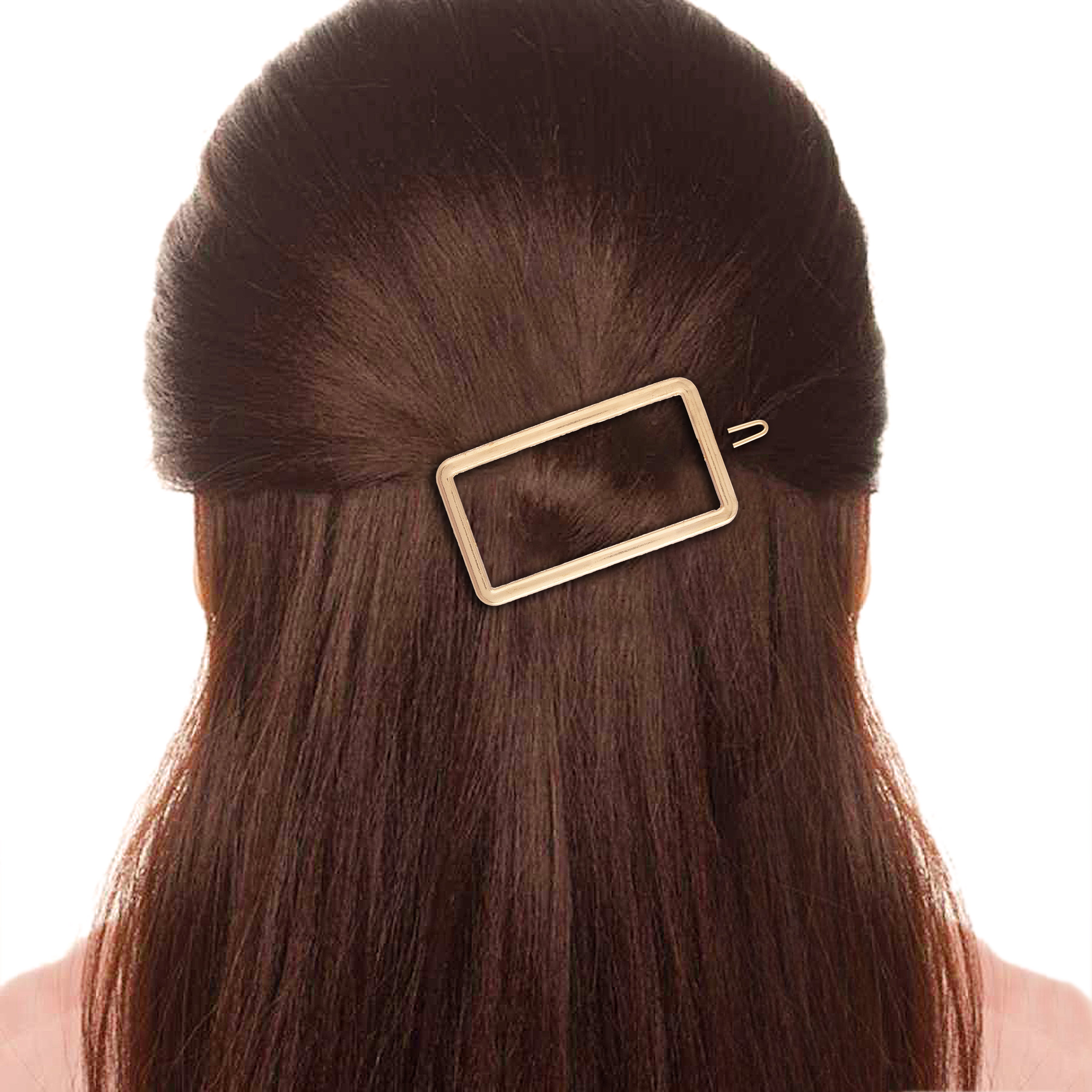 Women Set of 2 Toned Rectangle Shaped Hair Pins (Rosegold and Gold)