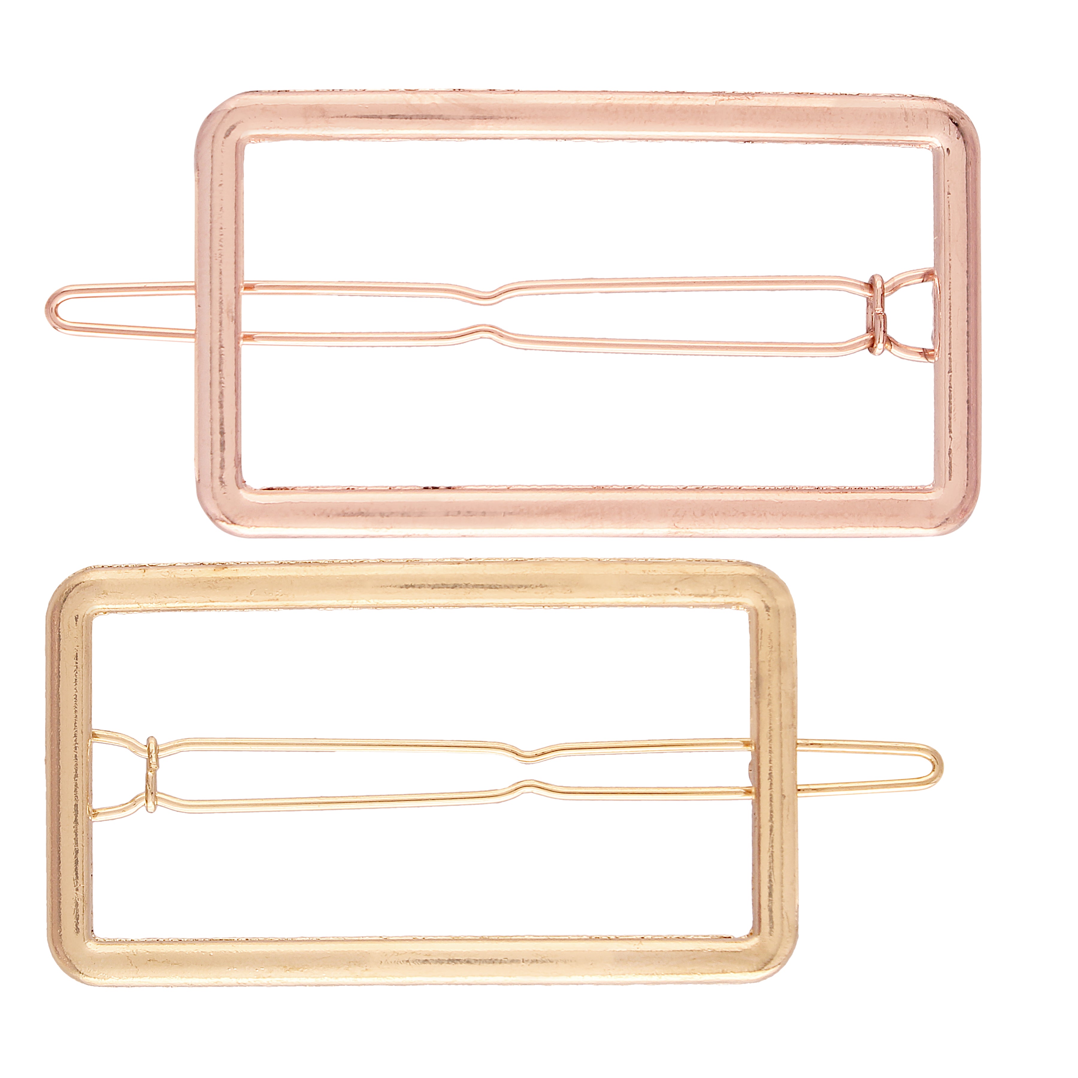 Women Set of 2 Toned Rectangle Shaped Hair Pins (Rosegold and Gold)